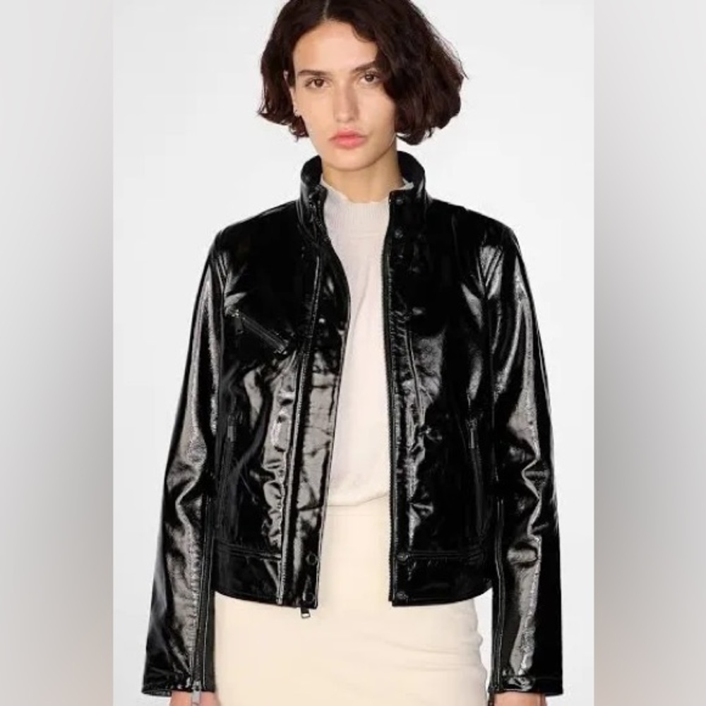 BP SHINY BLACK FAUX LEATHER JACKET